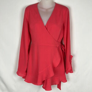 Lush Hot Pink Long Bell Sleeve Romper Wrap Skirt‎ Shorts Size S